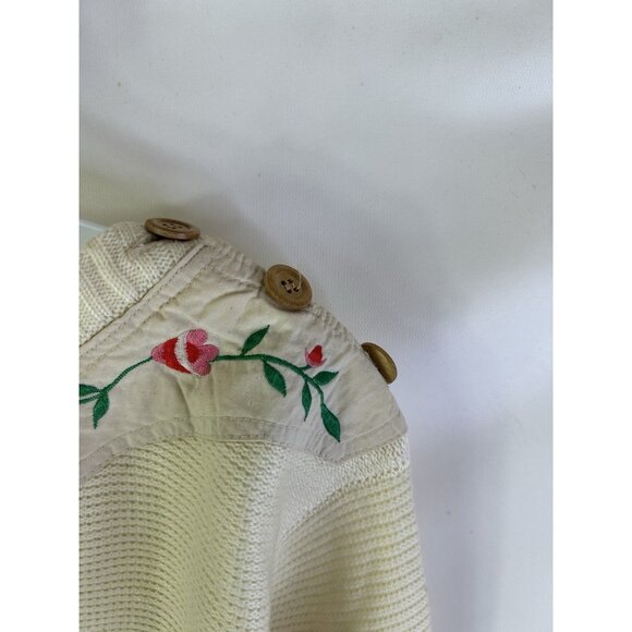 Vintage 70s Floral Stitched Waffle Thermal Knit Sweater Cottage - Picture 5 of 7